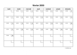 calendrier février 2033 01