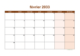 calendrier février 2033 06