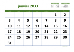 calendrier janvier 2033 03