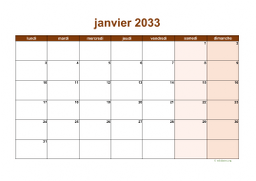 calendrier janvier 2033 06