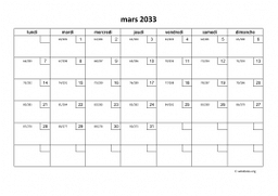 calendrier mars 2033 01