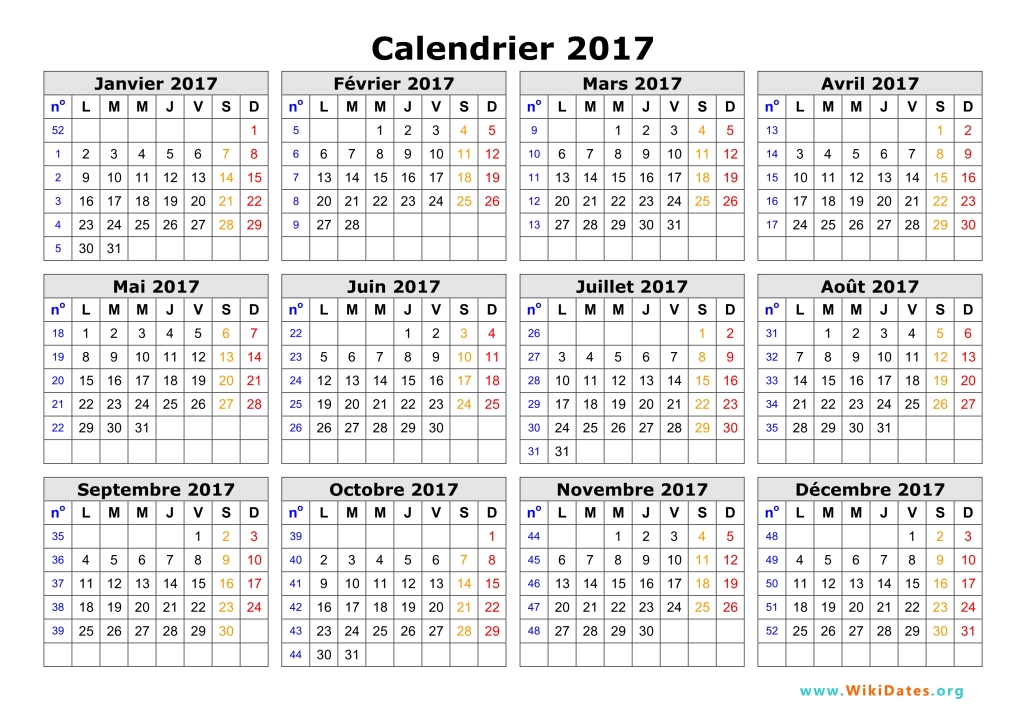 calendrier 2017