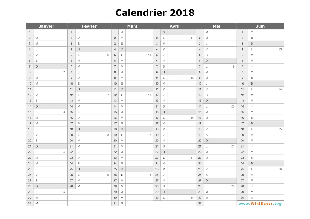 modele planning 2018 a imprimer