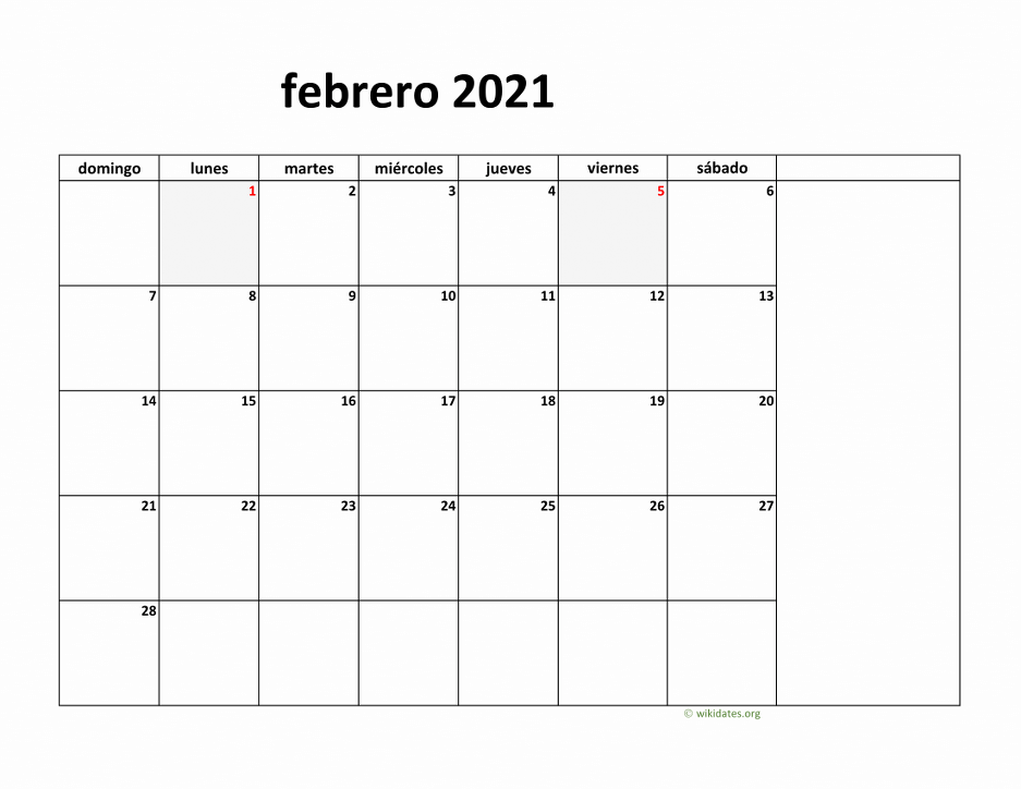Calendario Febrero 2021 De México