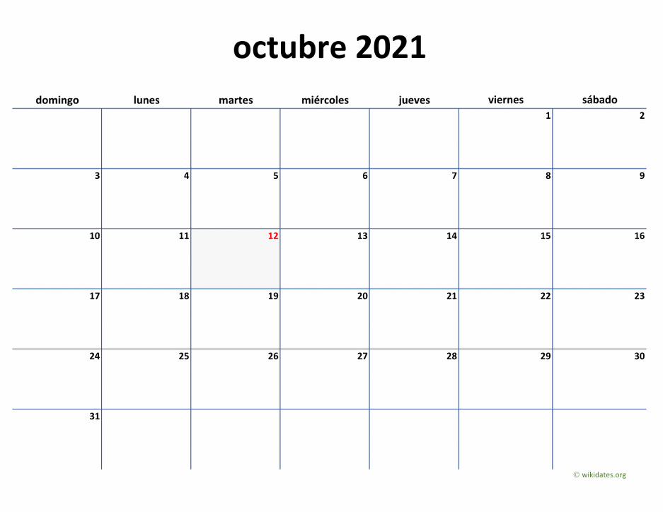 Calendario Octubre 2021 De México