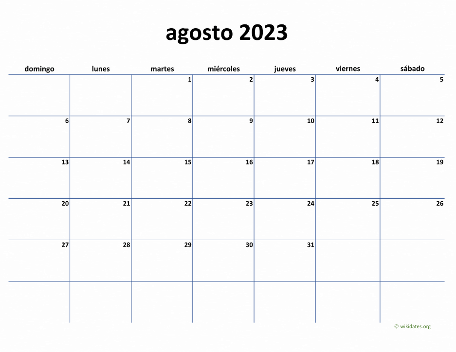 Calendario Agosto 2023 De México