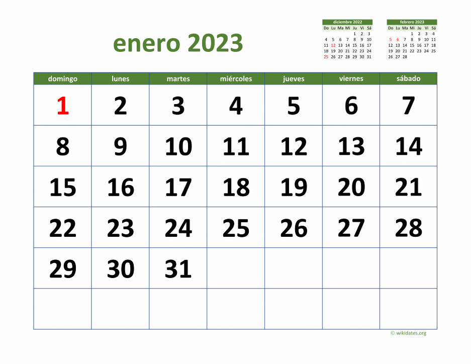 Calendario Enero 2023 De México
