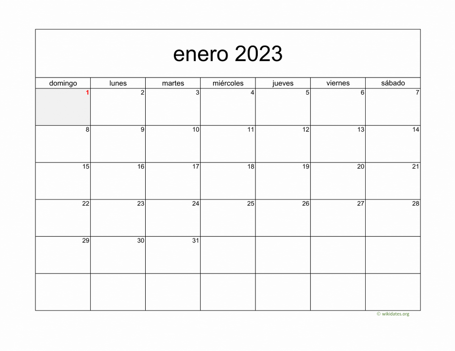 Calendario Enero 2023 de MÃ©xico  WikiDates.org