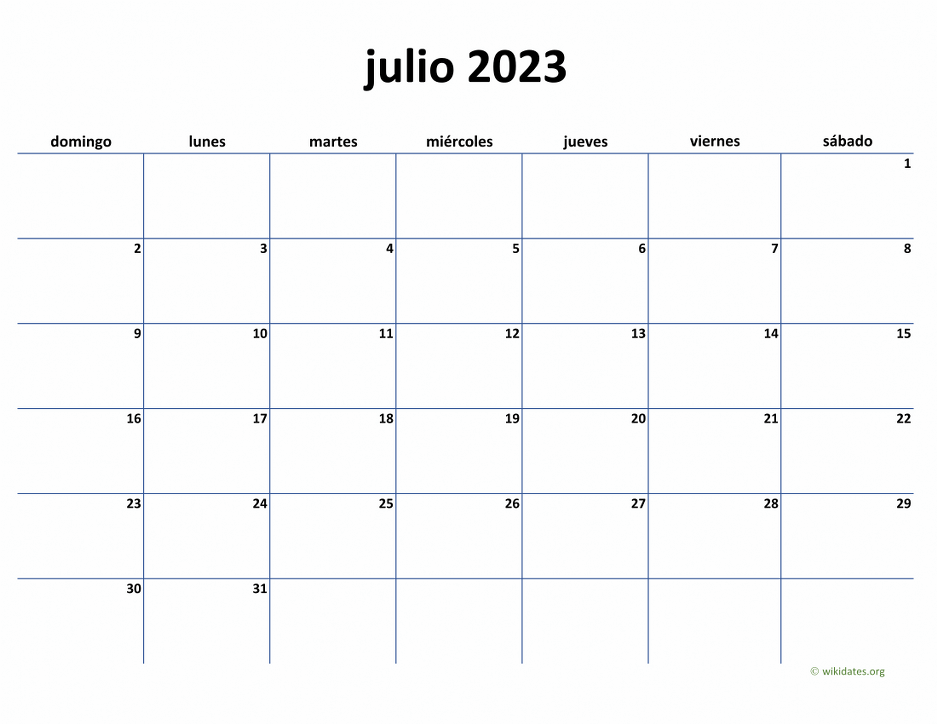 Calendario Julio 2023 de México
