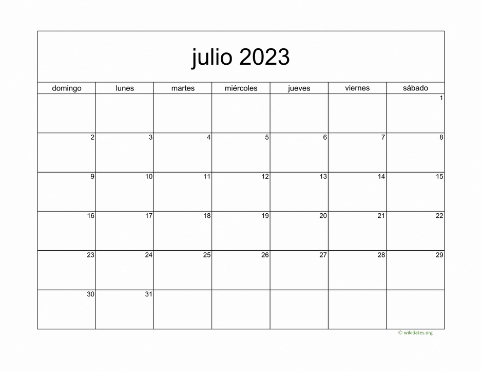 Calendario Julio 2023 De México