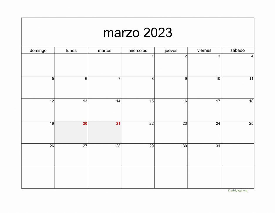 Calendario Marzo 2023 De México