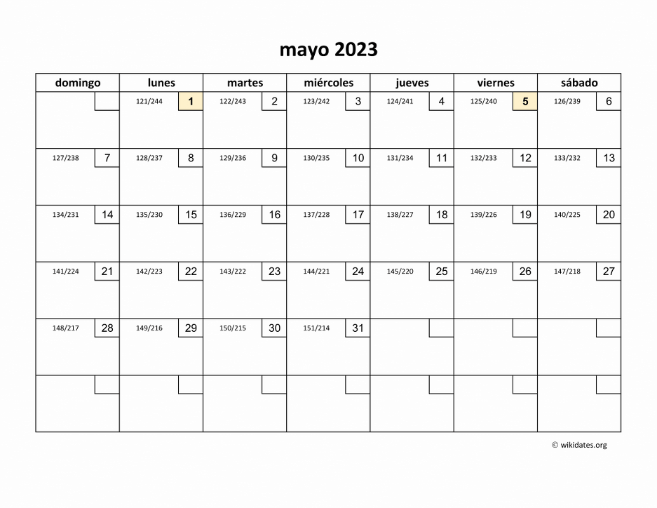 Calendario Mayo 2023 De México