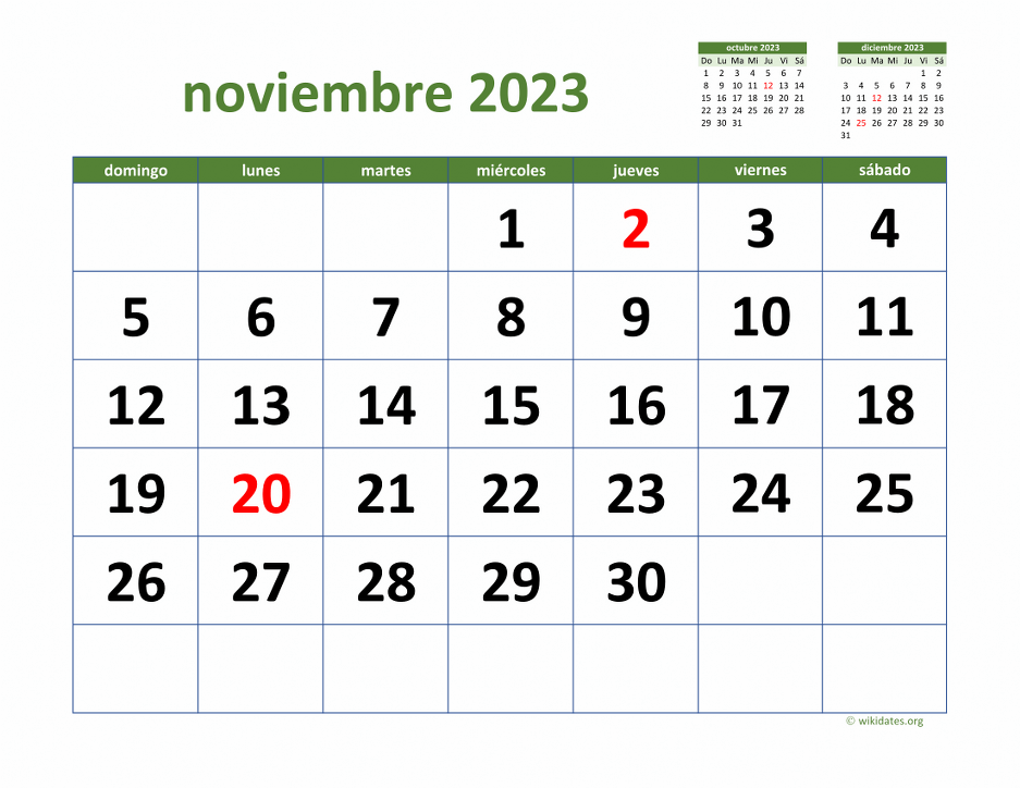 Calendario Noviembre 2023 De México