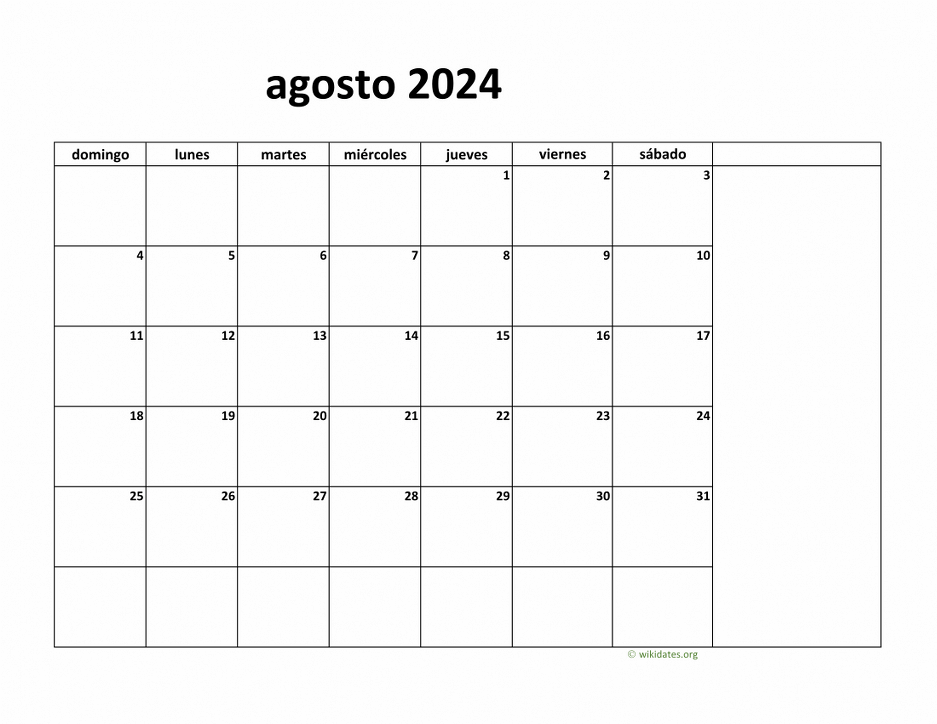 Calendario Agosto 2024 de México