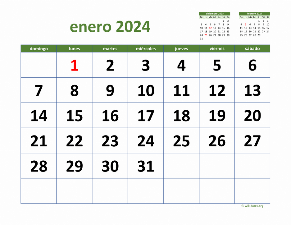 Calendario Enero 2024 De México