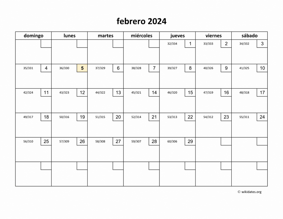 Calendario Febrero 2024 De México