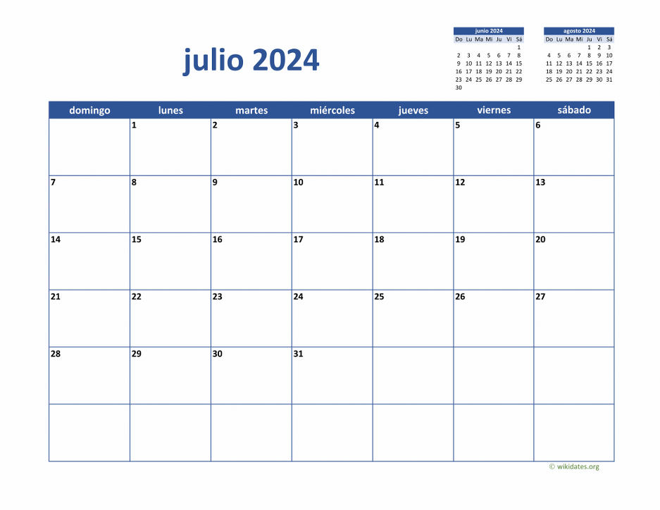 Calendario Julio 2024 de México