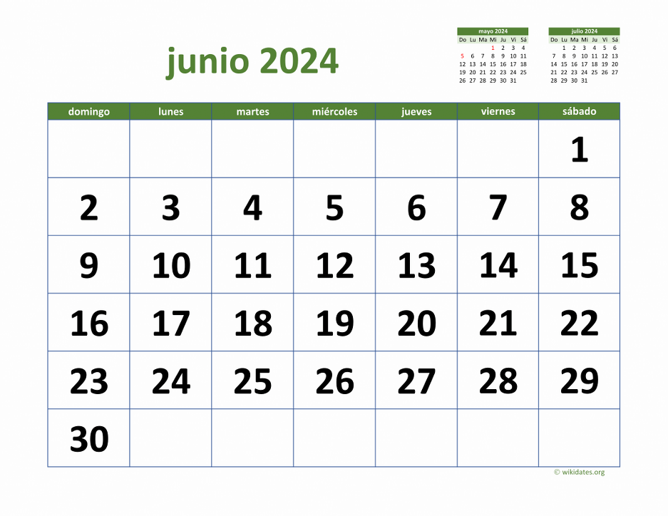 Calendario Junio 2024 de México