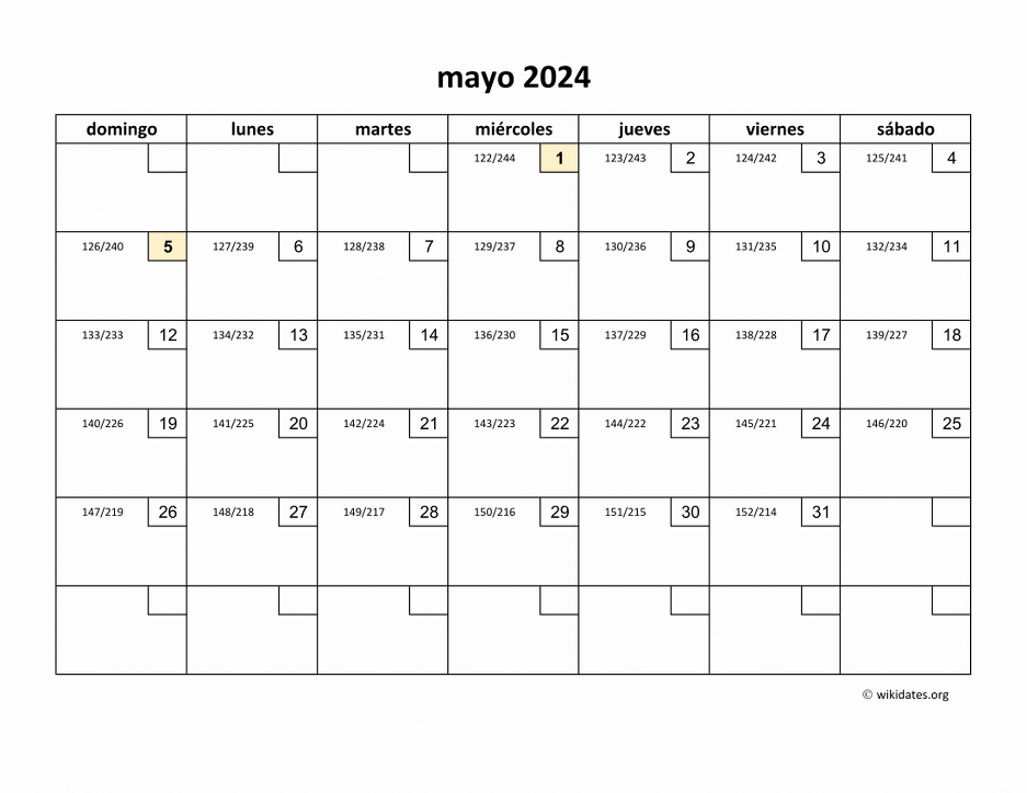 Calendario Mayo 2024 de México