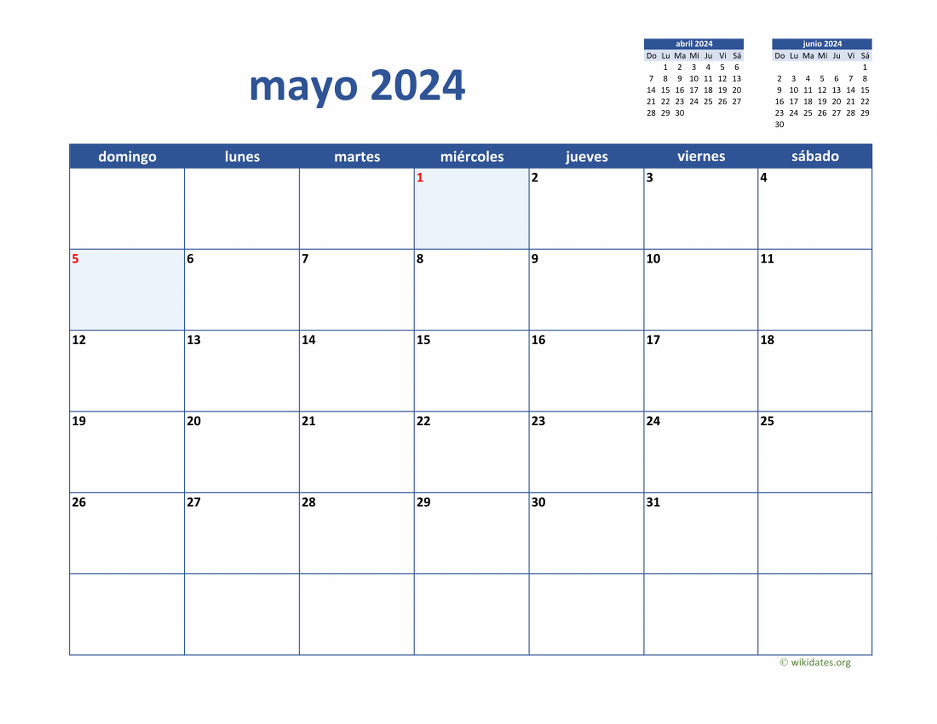 Calendario Mayo 2024 de México