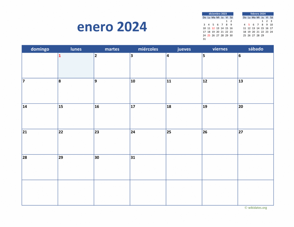 Calendario de México del 2024 con los días festivos