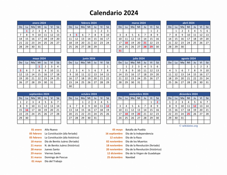 Calendario De México Del 2024 Con Los Días Festivos