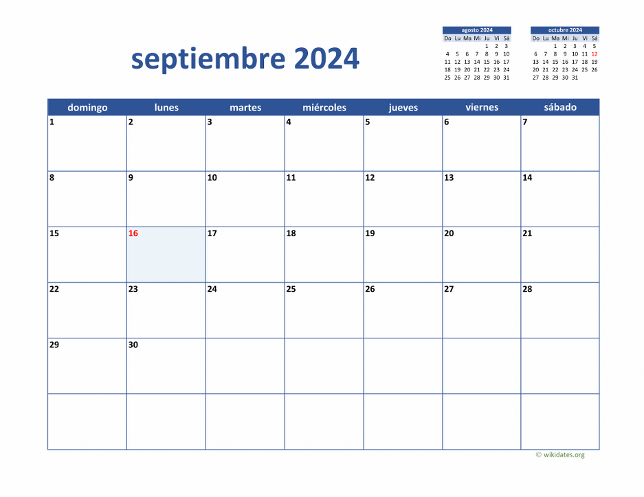 Calendario Septiembre 2024 de México