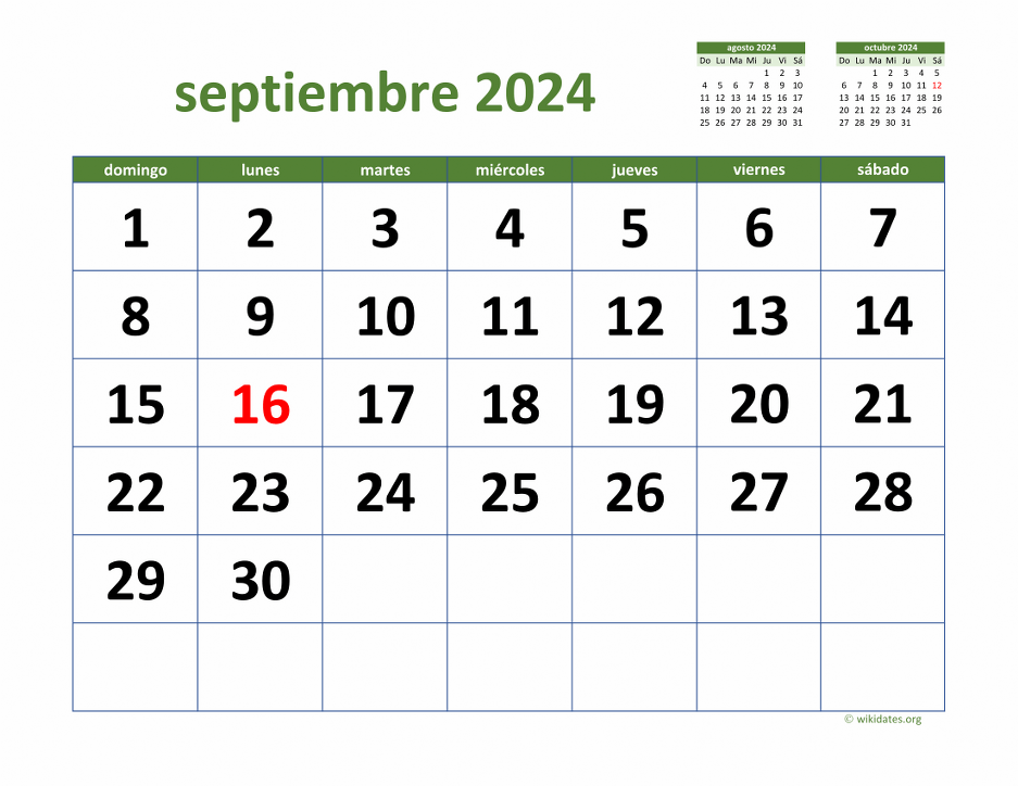 Calendario Septiembre 2024 de México