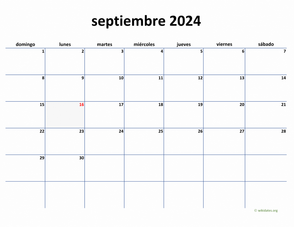 Calendario Septiembre 2024 de México