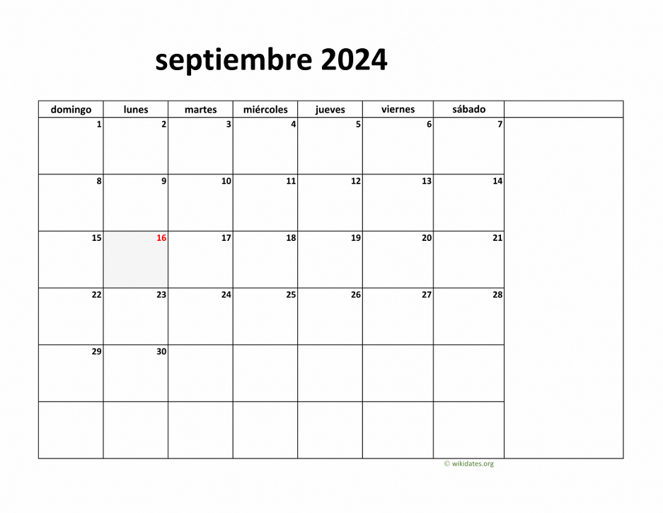 Calendario Septiembre 2024 de México