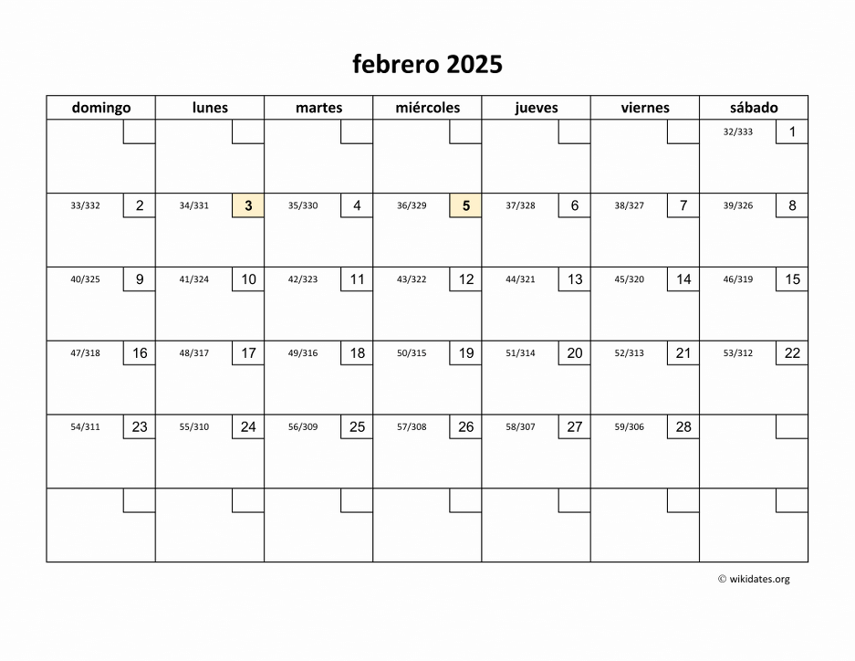 Calendario Febrero 2025 de México