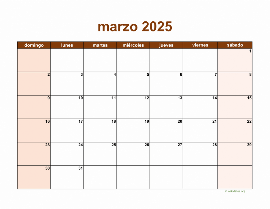 Calendario Marzo 2025 de México