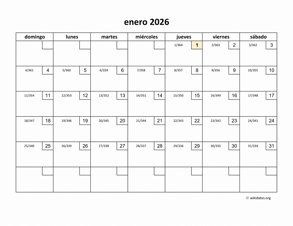 Calendario Enero 2026 de México