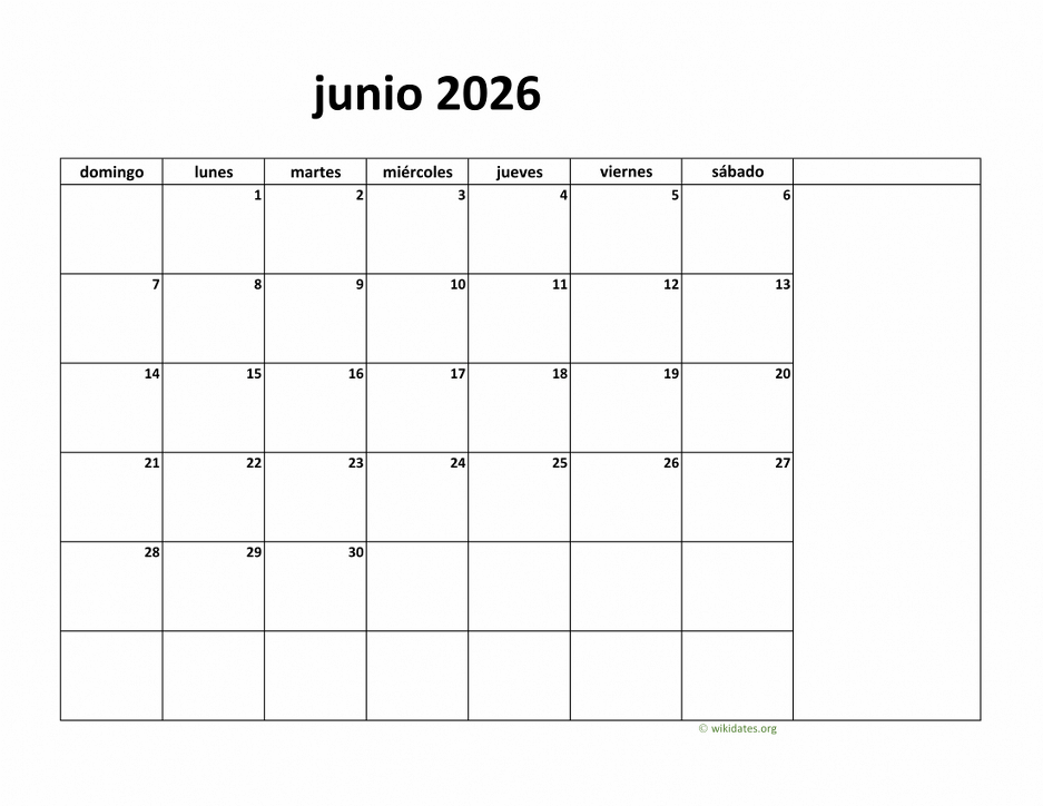 Calendario Junio 2026 de México