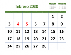 calendario febrero 2030 03