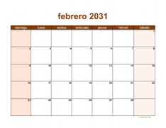 calendario febrero 2031 06