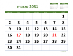 calendario marzo 2031 03