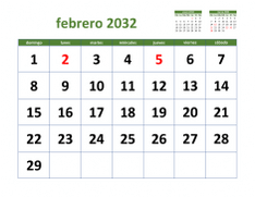calendario febrero 2032 03
