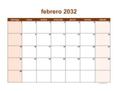 calendario febrero 2032 06