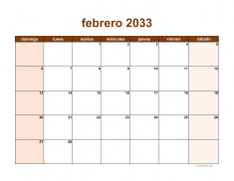 calendario febrero 2033 06