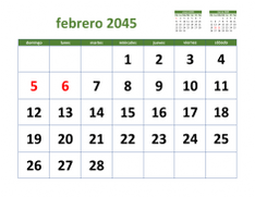 calendario febrero 2045 03