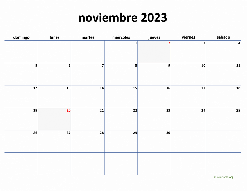 Calendario Noviembre 2023 De México