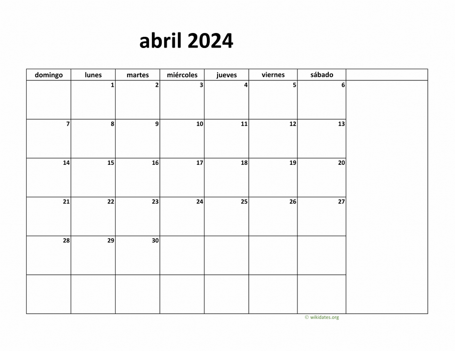 Calendario Abril 2024 de México