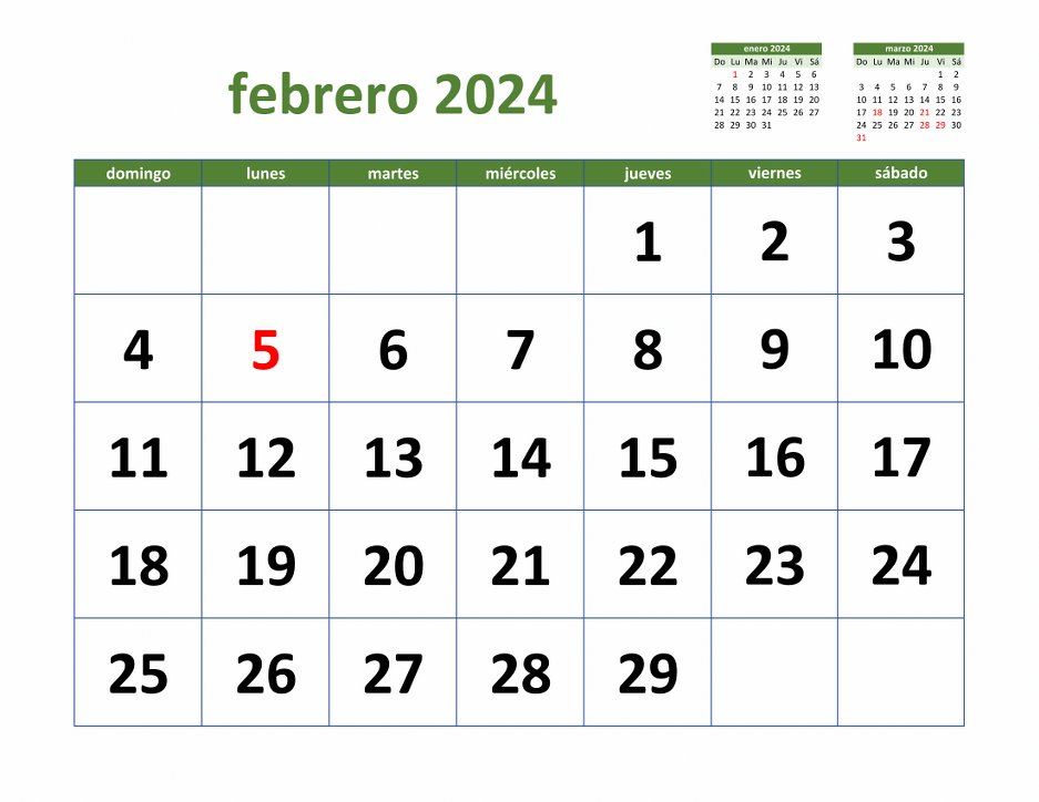 Calendario Febrero 2024 de México