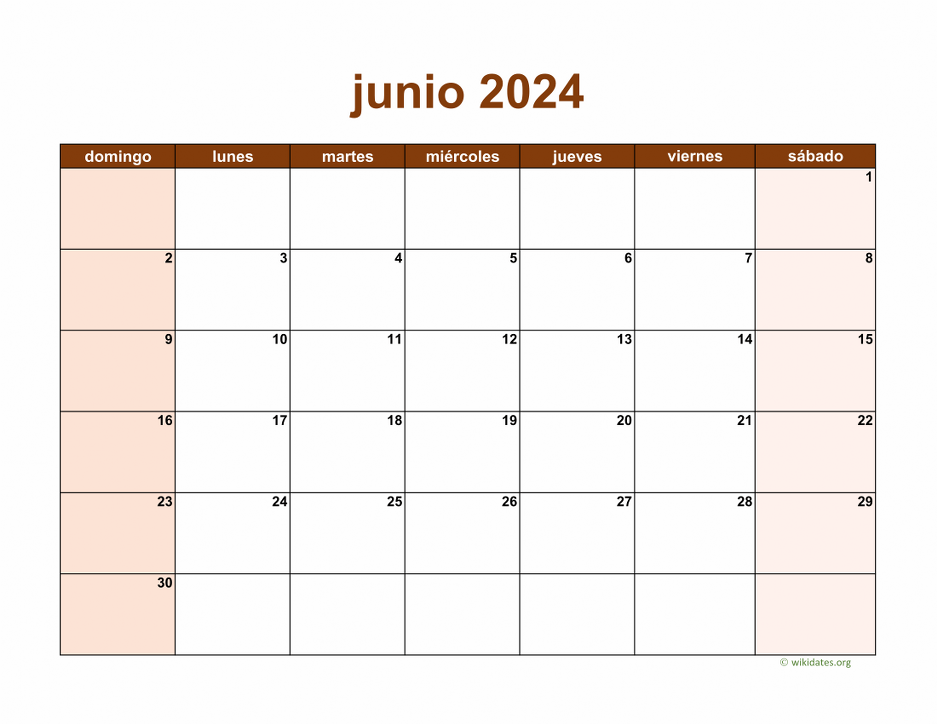 Calendario Junio 2024 de México