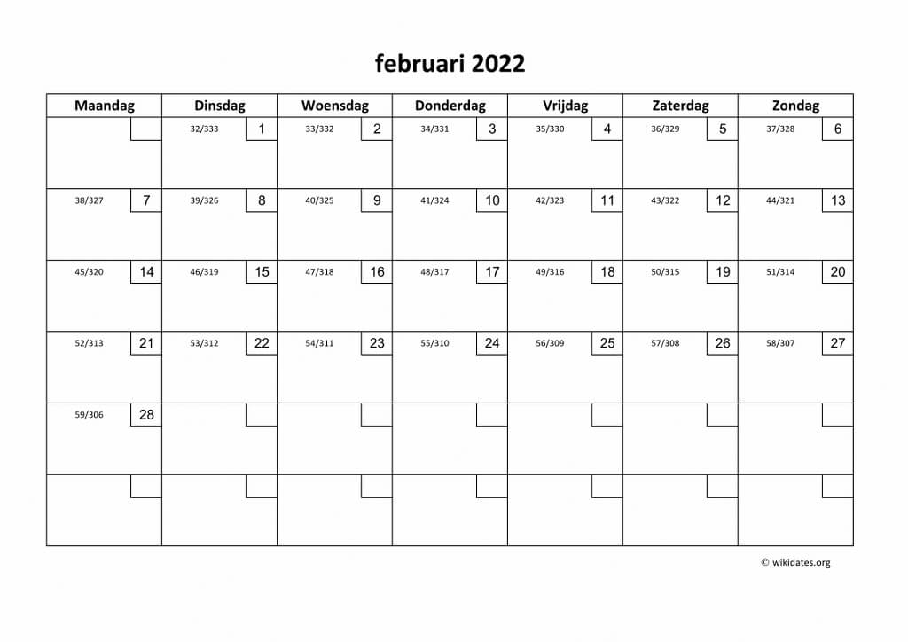 2022 kalendar februari 41 Free