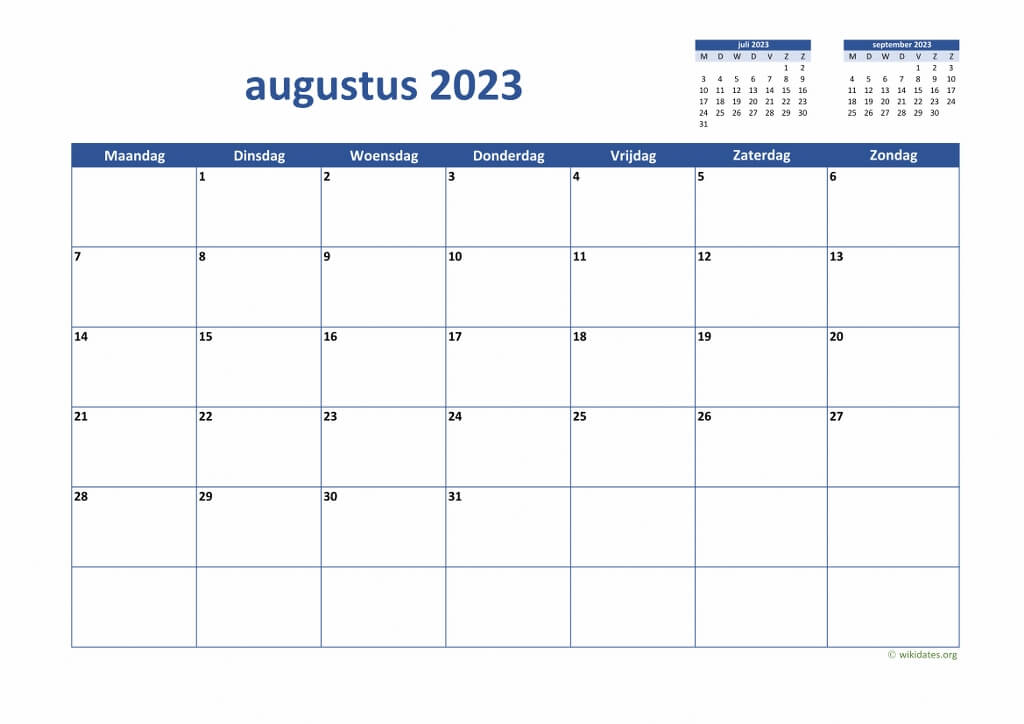 Kalender Augustus 2023 Niederlande
