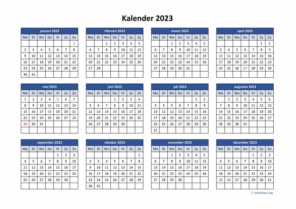 Kalender 2023 Niederlande Mit Feiertagen