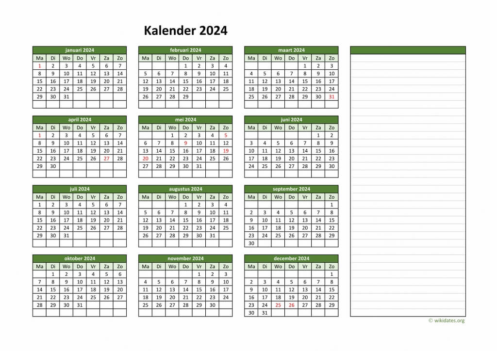 rand camera Acquiesce Kalender 2024 Niederlande mit Feiertagen | Wikidates.org