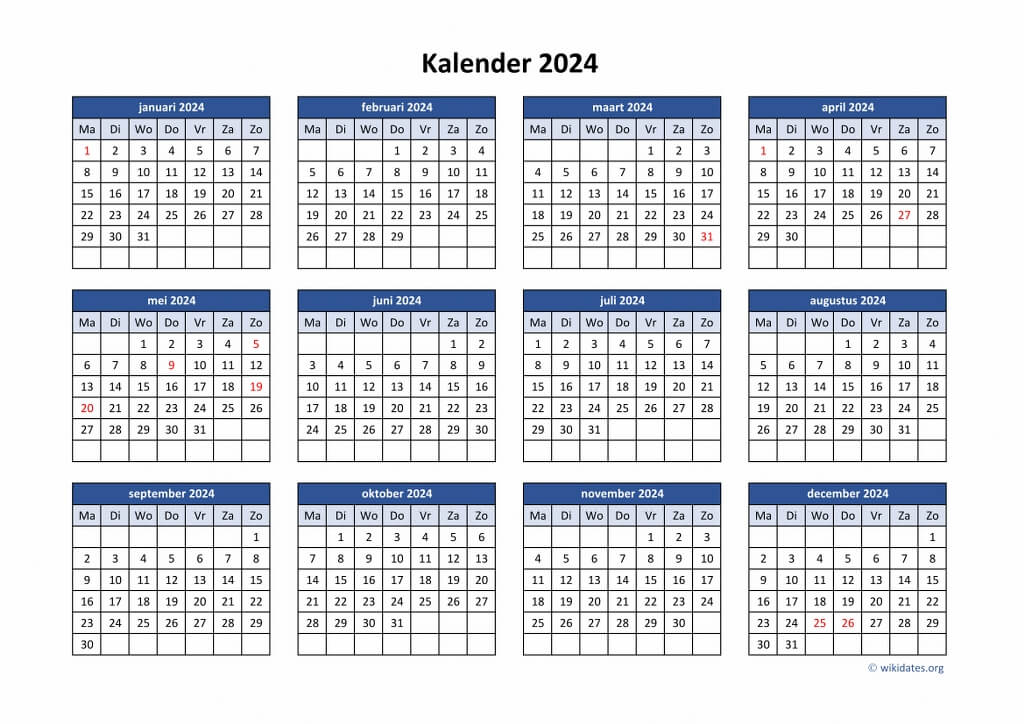 Kalender 2024 Niederlande Mit Feiertagen